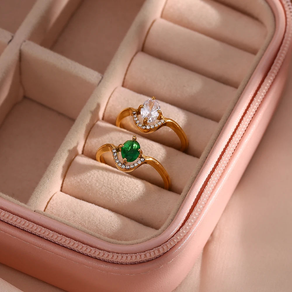 Anel ajustável Cristal Oval Banhado em Ouro 18K
