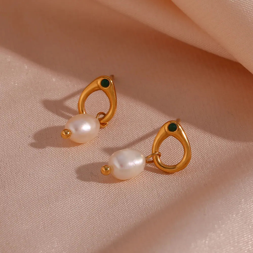 Brinco Pérola Esmeralda Banhado em Ouro 18K