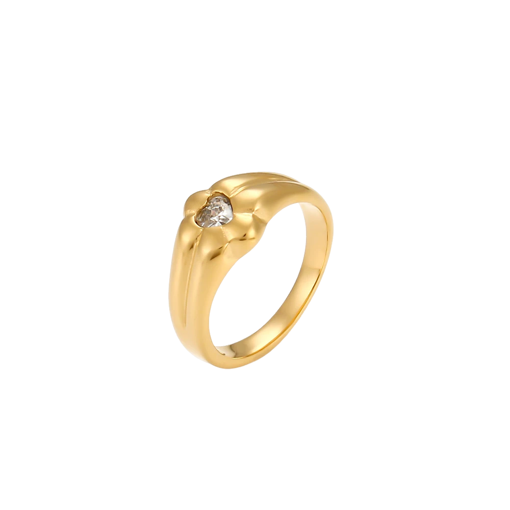 Anel Floral Brilhante Banhado em Ouro 19K