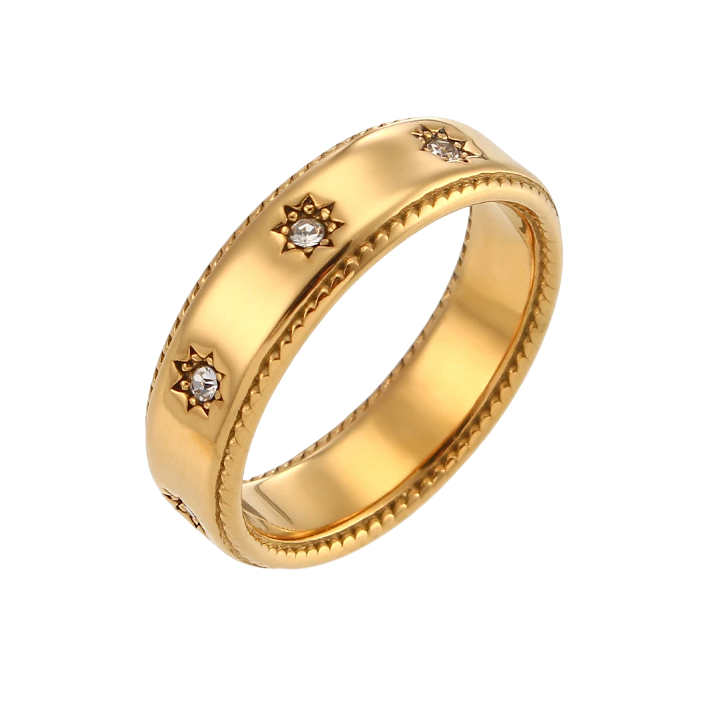 Anel Estrelado Banhado em Ouro 18K