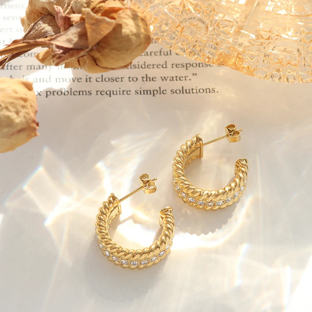 Alegria amor-brincos brilhantes de zircônia cúbica para mulheres, jóias de luxo, bola multicamada, cor ouro, aço inoxidável, novo 206101513 