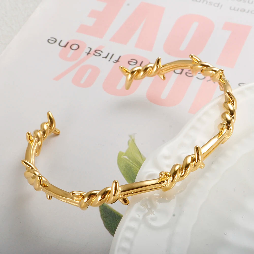 Bracelete Feminino Arame Farpado Banhado em Ouro 18K - Azzura