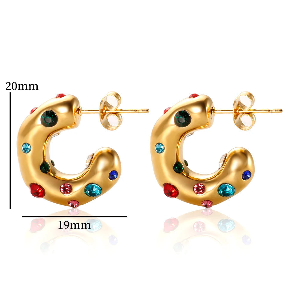 Brilhante colorido zircão cc forma hoop brincos para as mulheres de aço inoxidável metal novo incomum cristal círculo brincos na moda jóias 206101513 
