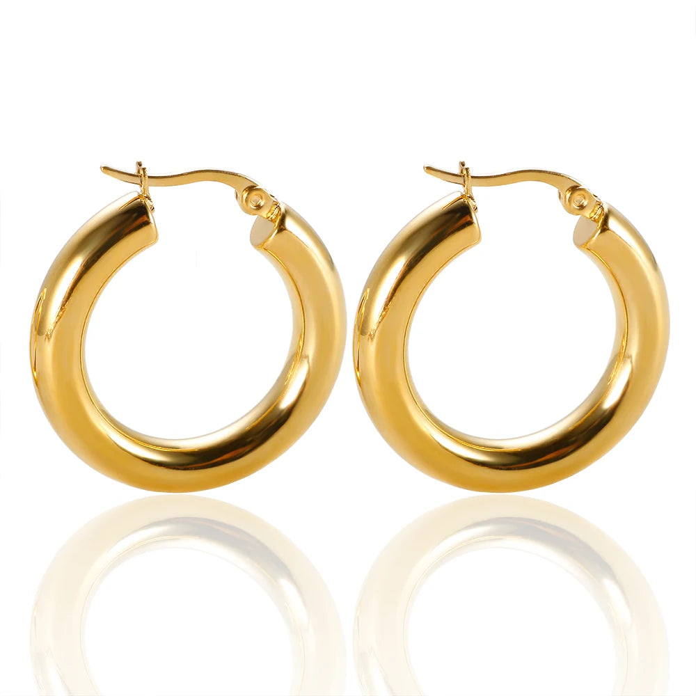 Brincos de argola de aço inoxidável para mulheres, joias minimalistas em metal, argolas grandes e pequenas, douradas para senhora e menina 206101513 