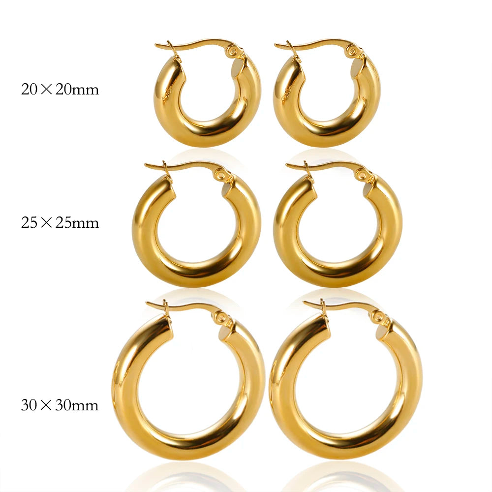 Brincos de argola de aço inoxidável para mulheres, joias minimalistas em metal, argolas grandes e pequenas, douradas para senhora e menina 206101513 