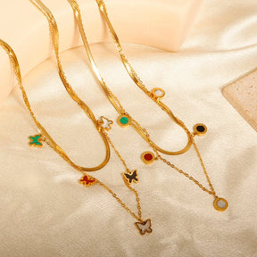 Colar Feminino Borboletas Coloridas Banhado em Ouro 18k - Azzura