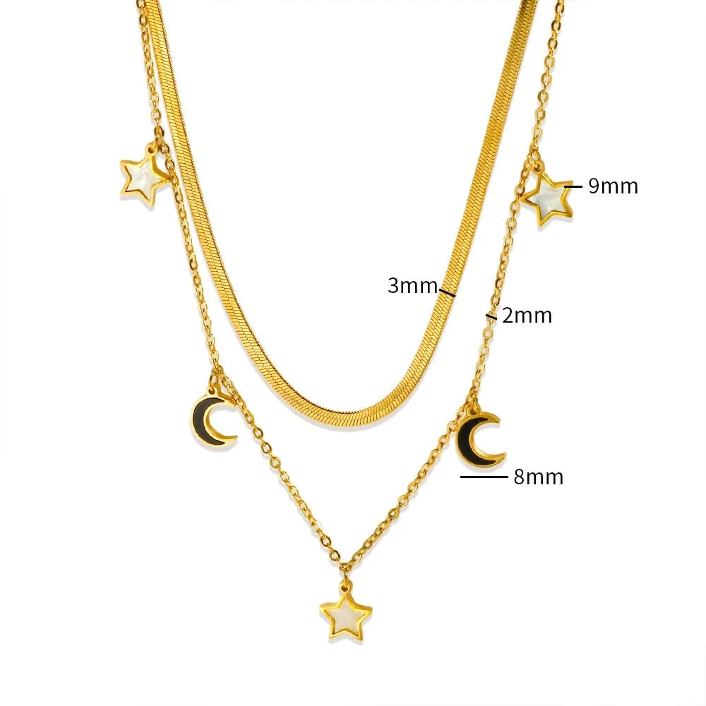 Colar Feminino Estrela e Lua Banhado em Ouro 18K - Azzura
