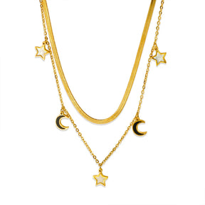 Colar Feminino Estrela e Lua Banhado em Ouro 18K - Azzura