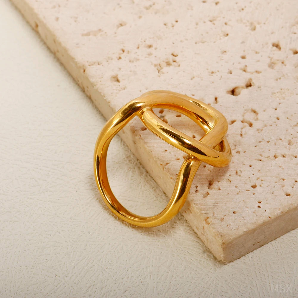 JOVO LOVE-18 k banhado a ouro anel de dedo para mulheres, curva abstrata, personalidade estética, aço inoxidável, jóias irregulares, moda 2621372011 