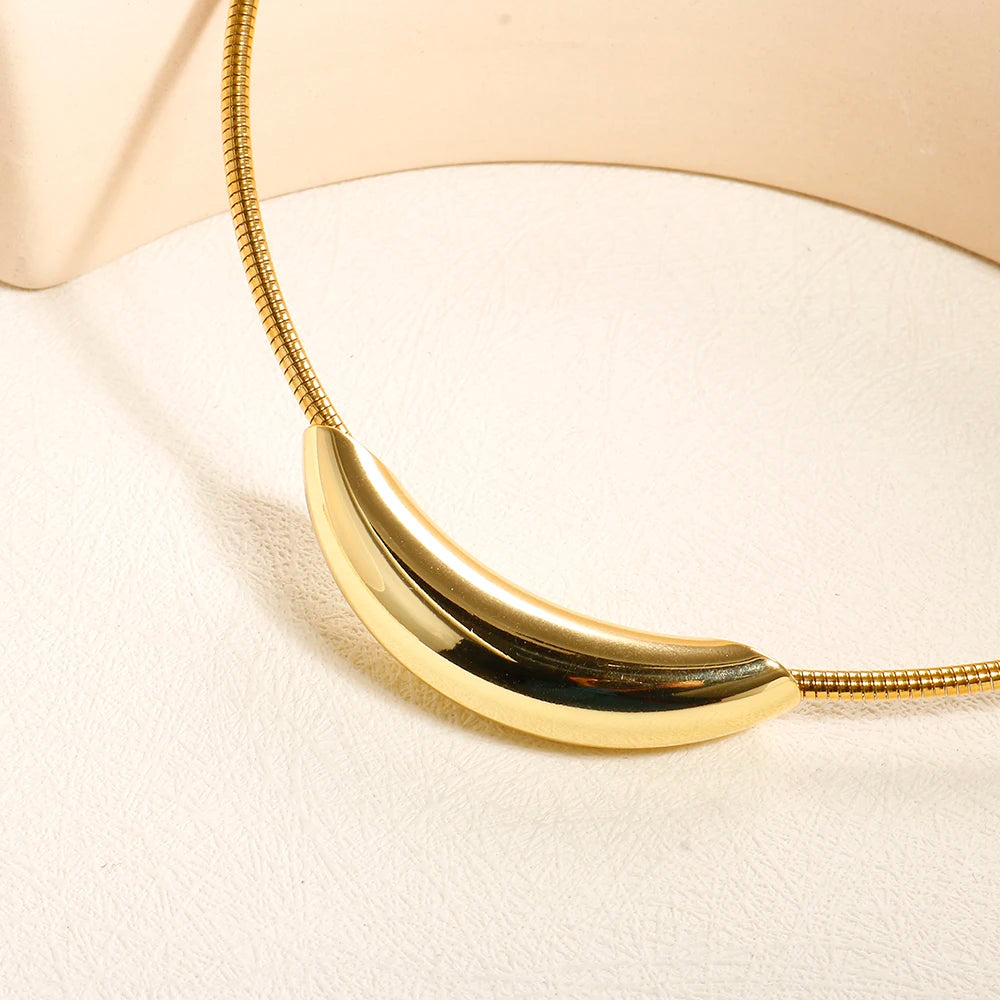 Joy love-colar clássico com pingente curvo, banhado a ouro 18 k, aço inoxidável, à prova d'água, bijuterias femininas 2621372011 