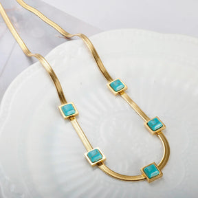 Moda azul artificial turquesa cobra corrente colar para mulher quadrado charme aço inoxidável gargantilhas de ouro colares jóias 206101513 