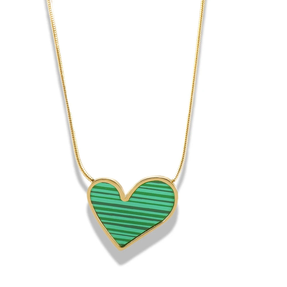 Moda de aço inoxidável grande em forma coração pavão verde pingente colar para as mulheres preto pêssego coração charme corrente jóias presente 206101513 1 - Gold-Green 