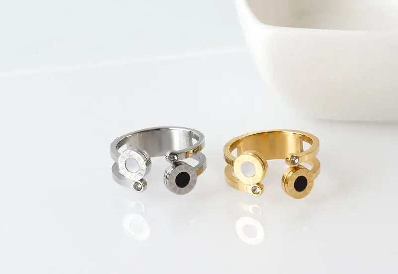 MSX-numerais romanos anéis de dedo para mulheres, anel de aço inoxidável, cor dourada, branco, preto, resina, casamento, anel nupcial, moda 206101513 